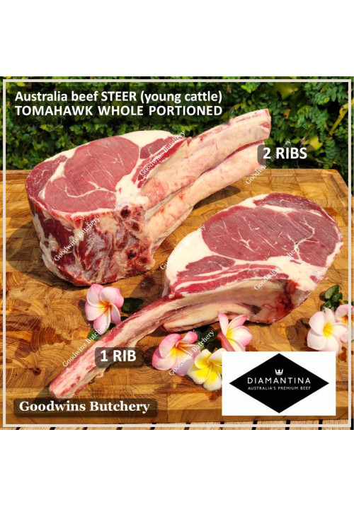 Beef rib TOMAHAWK Australia STEER (young cattle) DIAMANTINA frozen portioned 2 ribs +/- 2.5kg (price/kg)
